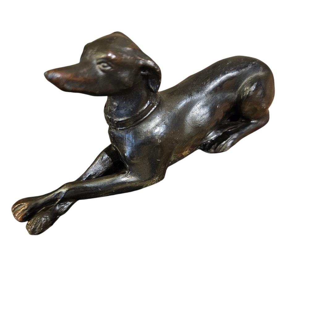 Decorative Bronze-Look Lying Greyhound Dog Figurine